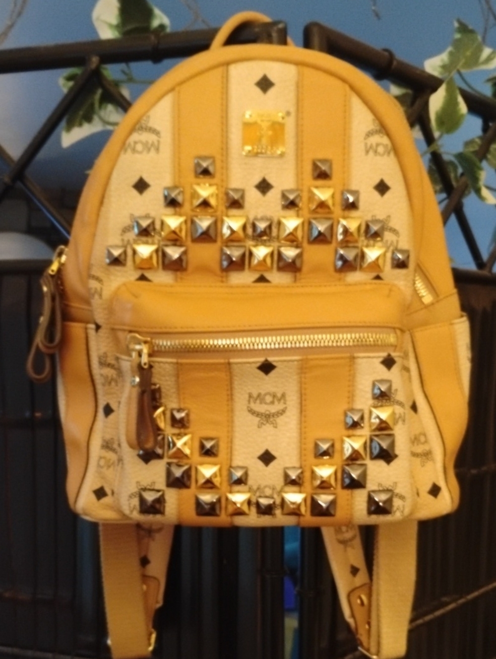 MCM Striped Studded Mini Backpack